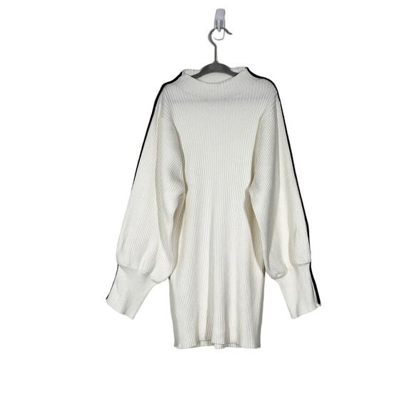 Mango Women’s Ribbed Knit Pullover Sweater Sz M White Black Strip at 3/4 Sleeves - Picture 1 of 12